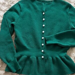 Green Cardigan w/ Pearl buttons